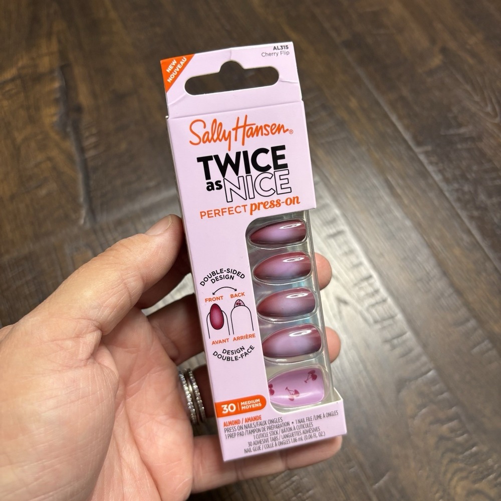 Sally Hansen Perfect Press-On Nails Almond Medium Cherry Flip NEW